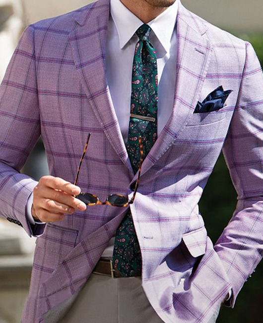 Fashion Notch Lapel Chest Pocket Two Button Plaid Blazer